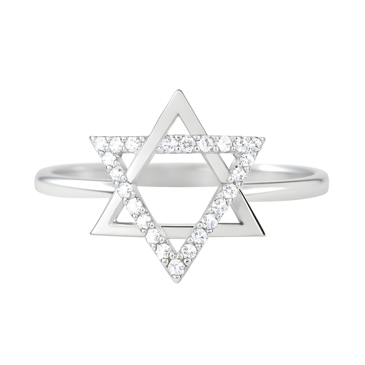 Sterling Silver Sarah Pave Star of David Ring