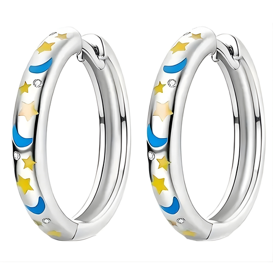 Sterling Silver Serena Moon & Star Glow Hoop Earrings