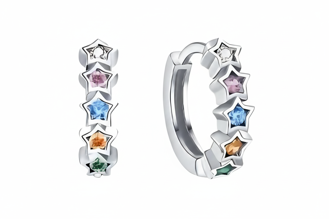 Sterling Silver Madison Star Huggie Hoop Earrings