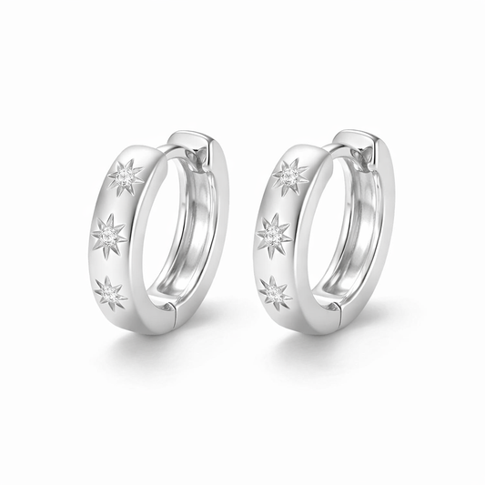 Sterling Silver Starburst Small Hoop Earrings