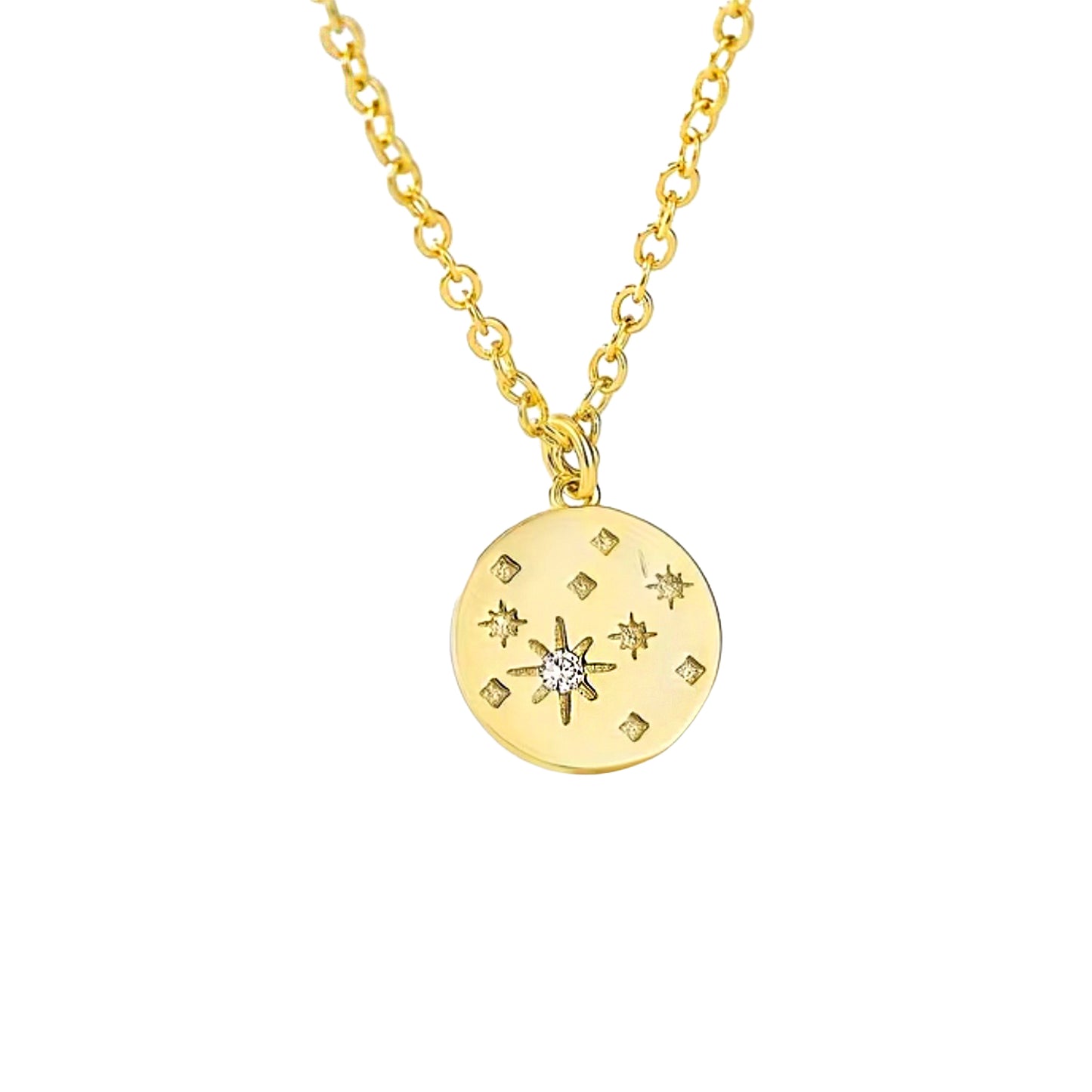 Gold Plated Starburst Celestial Disc Pendant/ Necklace