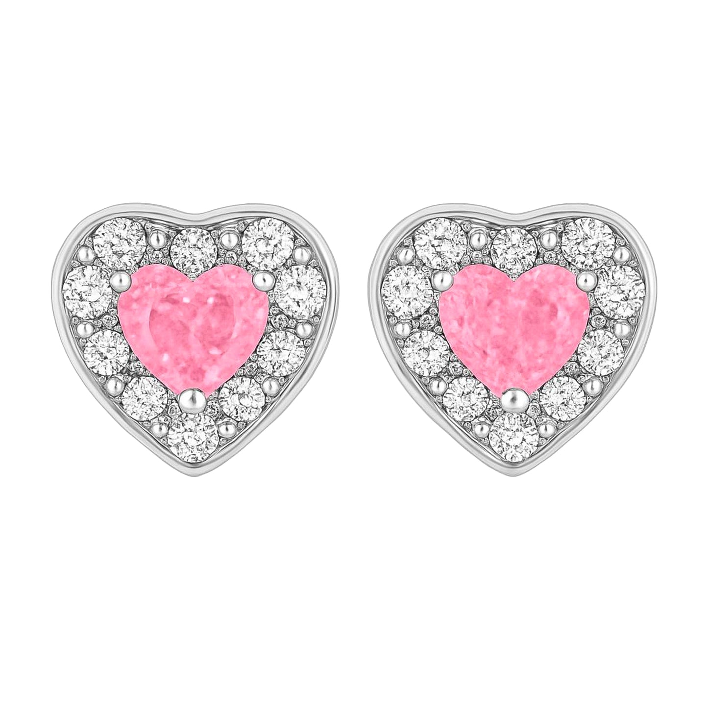 Sterling Silver Jodi Pink & Pave Heart Stud Earrings