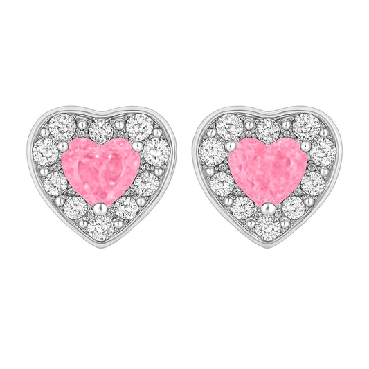 Sterling Silver Jodi Pink & Pave Heart Stud Earrings
