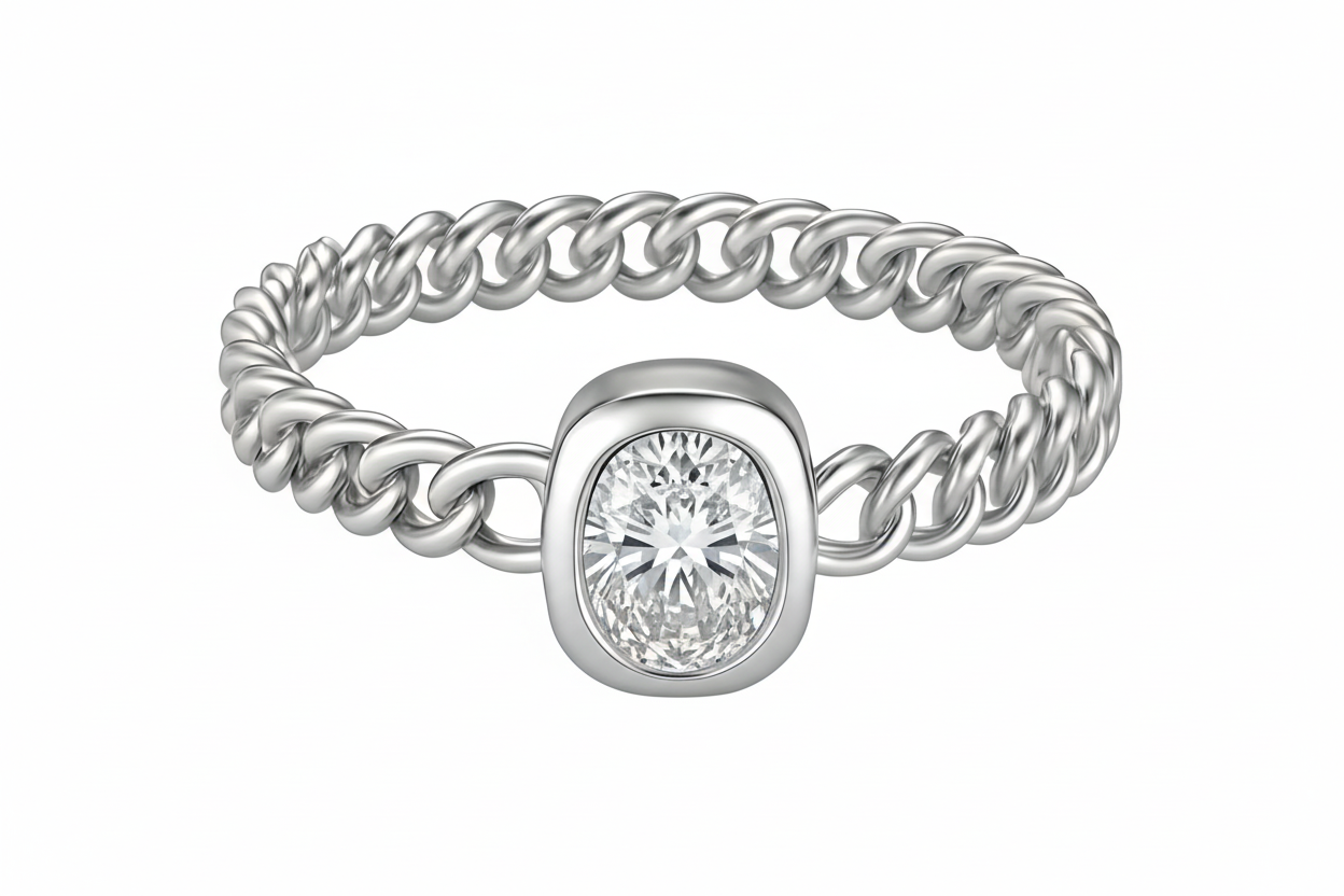 Sterling Silver Bezel Set Braided Oval Link Ring
