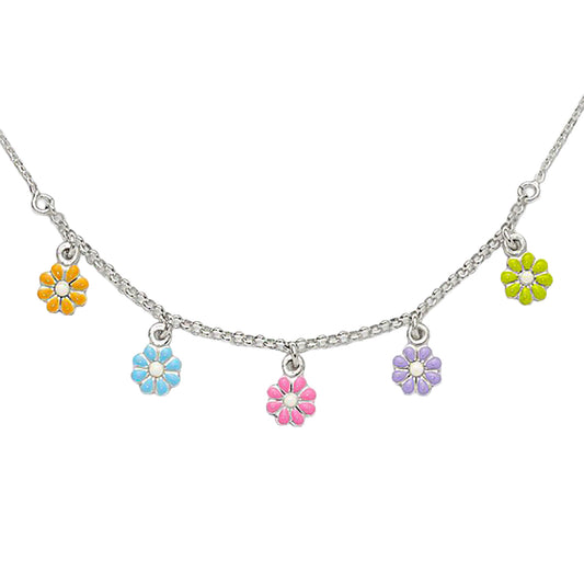Sterling Silver Daisy Flower Enamel Necklace