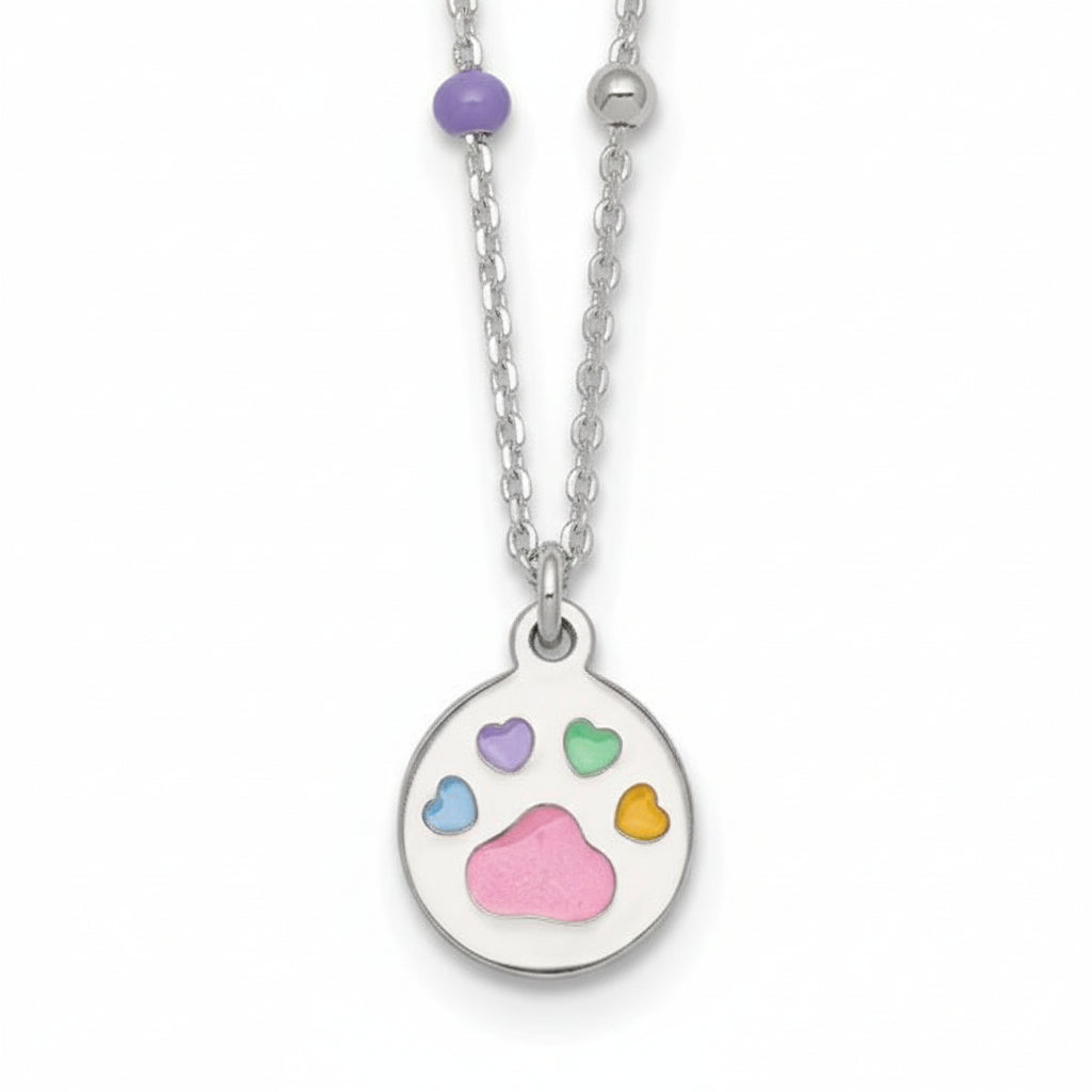 Sterling Silver Chloe Enamel Paw Pendant Necklace