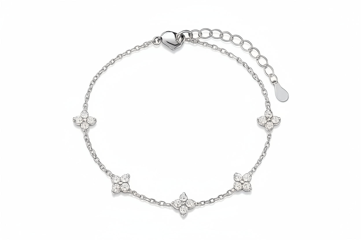 Sterling Silver Fleur Station Link Bracelet