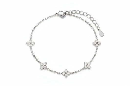 Sterling Silver Fleur Station Link Bracelet