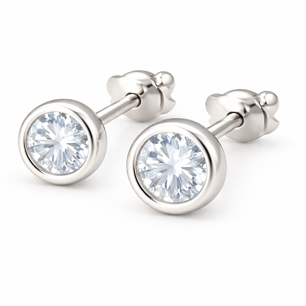 Sterling Silver Large Bezel Stud Earrings