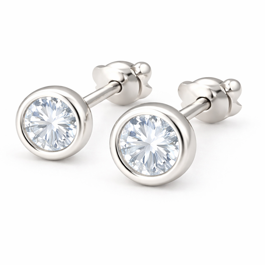 Sterling Silver Large Bezel Stud Earrings