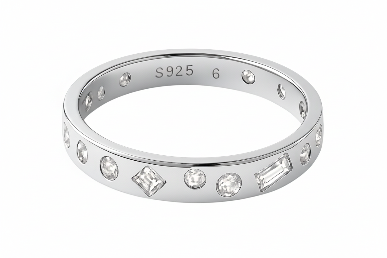 Sterling Silver Mélange Burnished Multi-Shaped Stone Ring