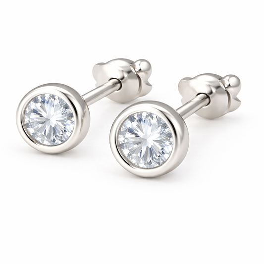 Sterling Silver Medium Bezel Stud Earrings
