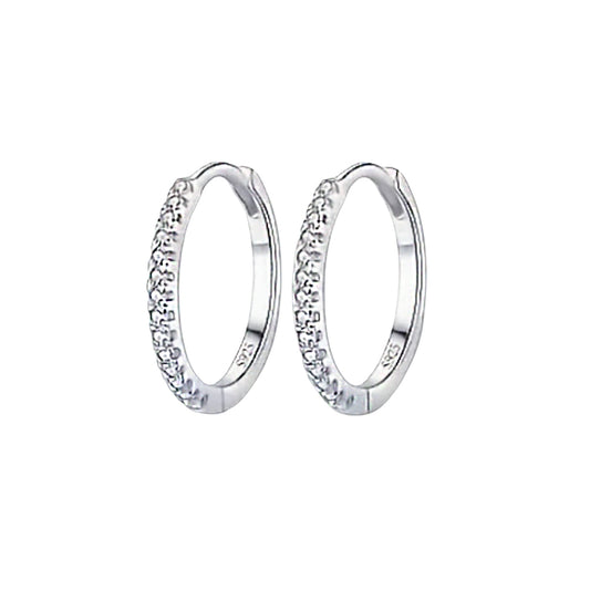 Sterling Silver Medium Pave Hoop Earrings