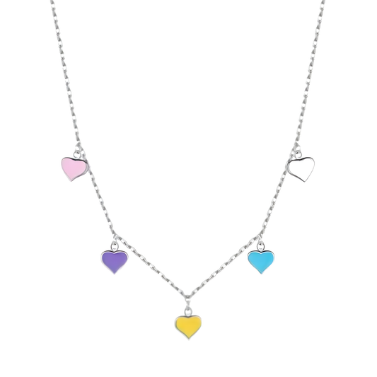 Sterling Silver Multicolor Heart Enamel Necklace