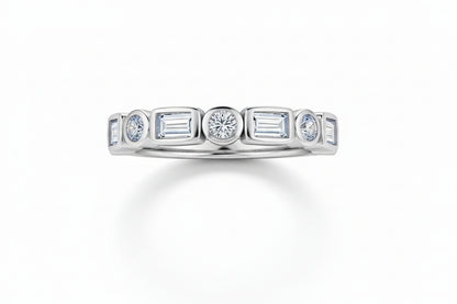 Sterling Silver  Baguette & Round Stone Bezel Set Ring