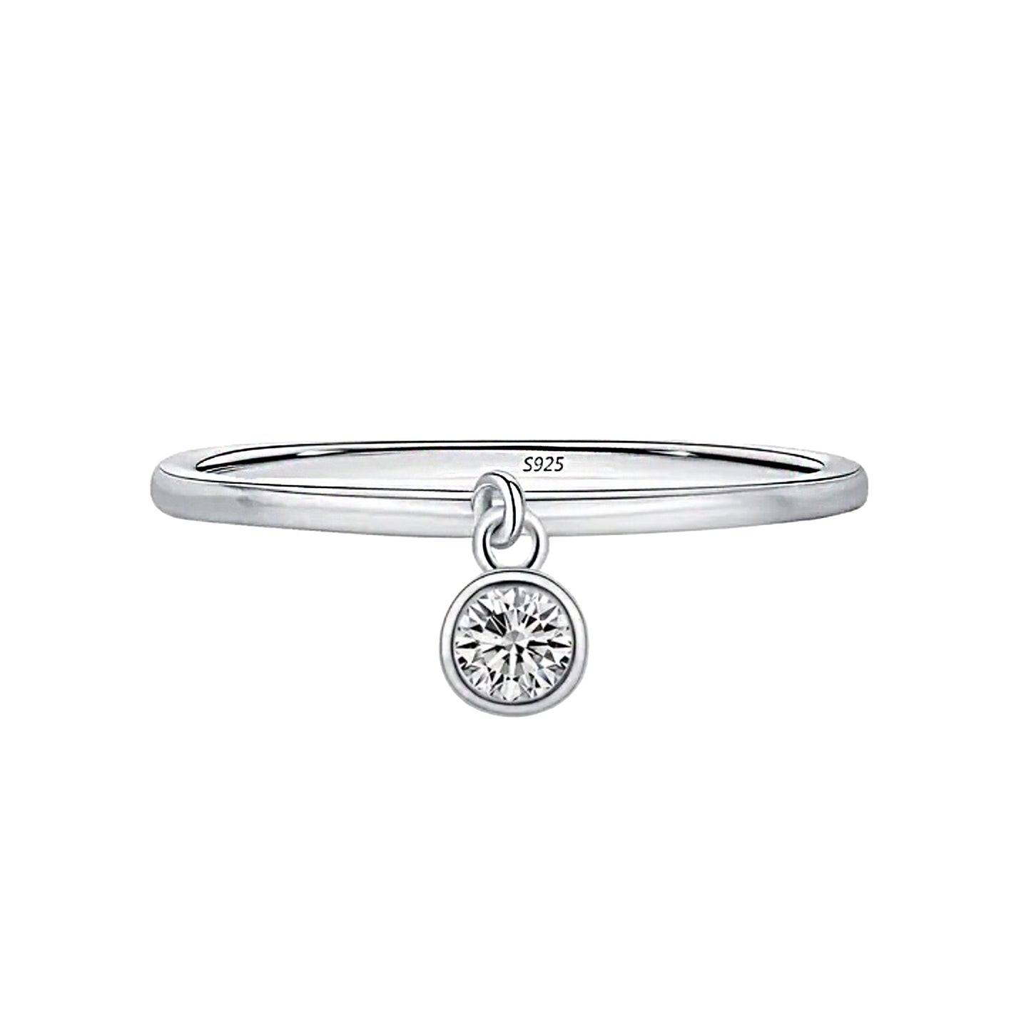 Sterling Silver Round Bezel Set Drop Ring