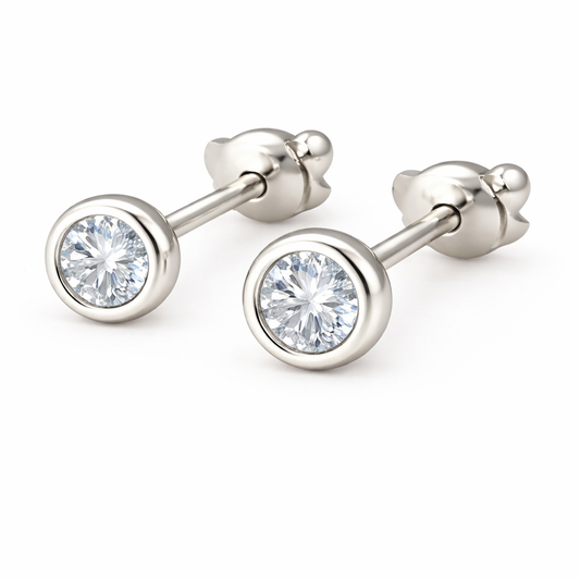 Sterling Silver Bezel Set Small Stud Earrings