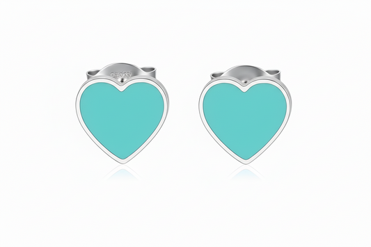 Sterling Silver Turquoise Enamel Heart Stud Earrings