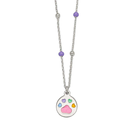 Sterling Silver Chloe Enamel Paw Pendant Necklace