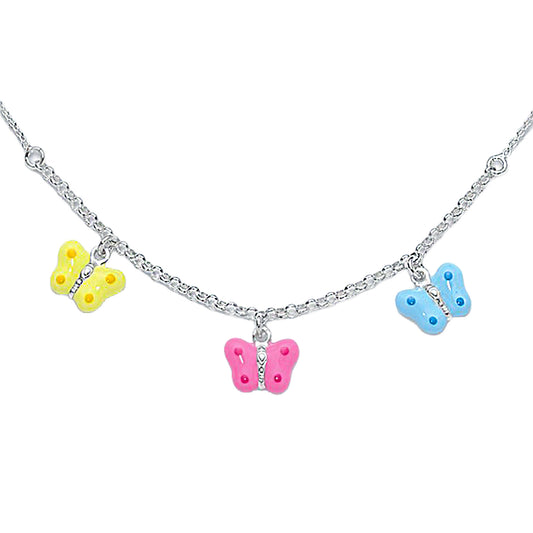 Sterling Silver Chloe Triple Butterfly Enamel Necklace