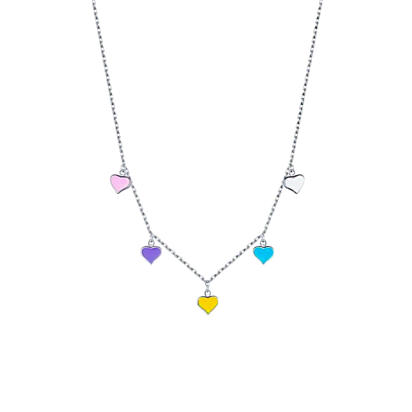 Sterling Silver Emmie Multicolor Heart Enamel Necklace