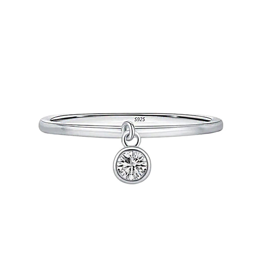 Sterling Silver Skylar Round Bezel Drop Ring