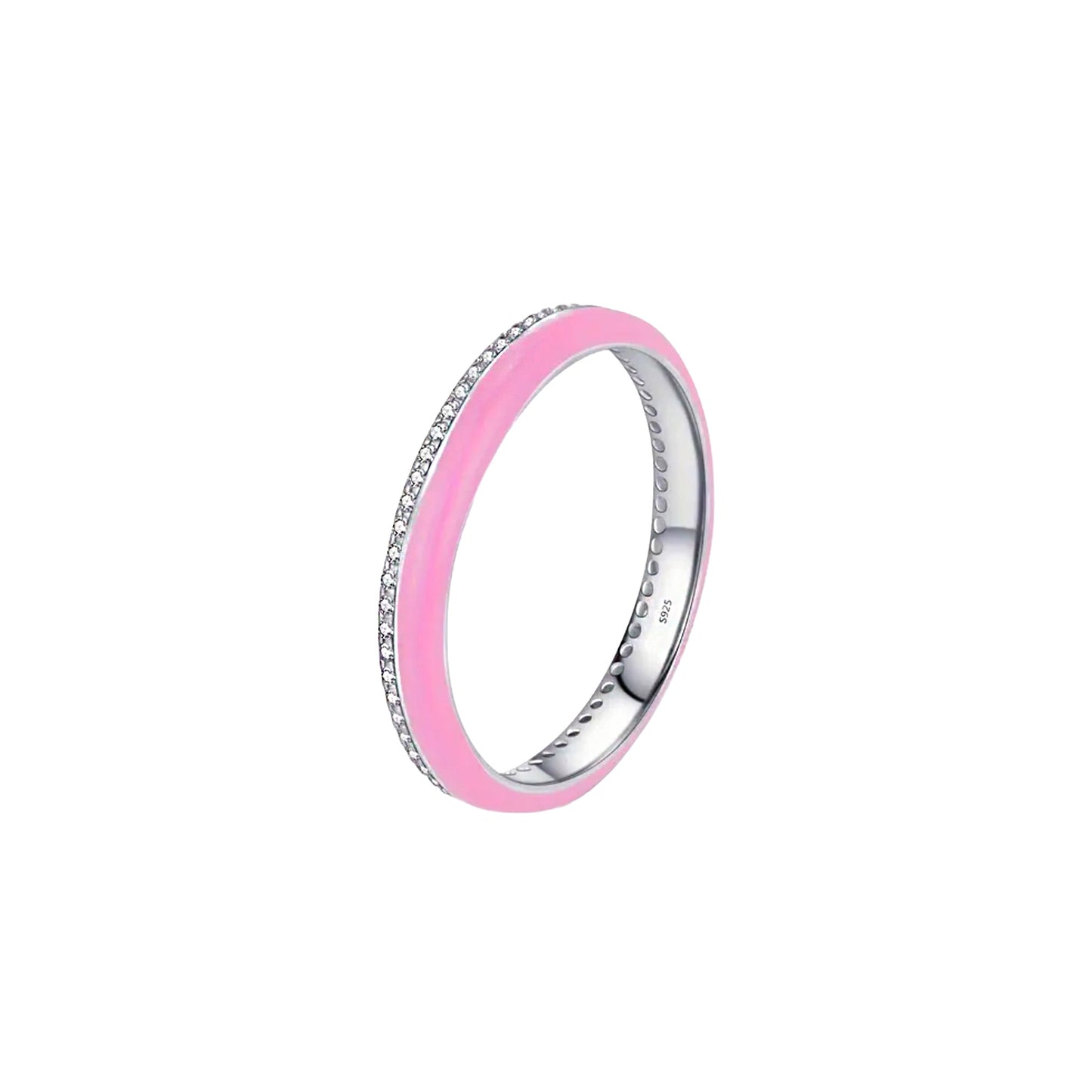 Sterling Silver Madison Pink Enamel Pavé Ring