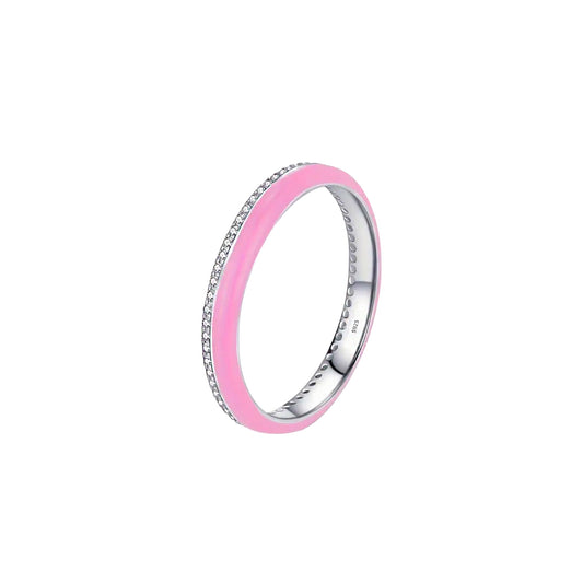 Sterling Silver Madison Pink Enamel Pavé Ring