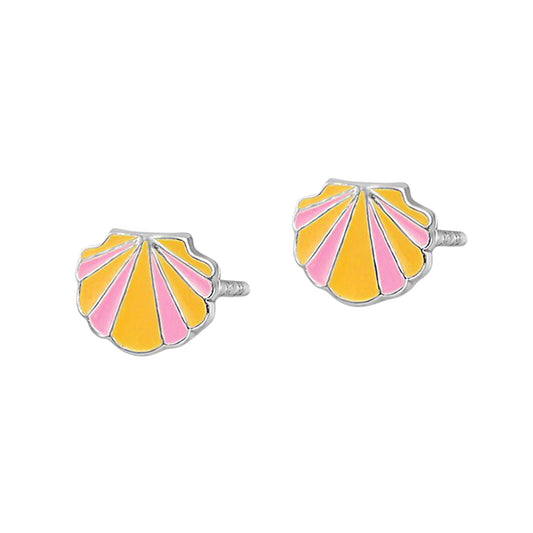 Sterling Silver Enamel Clamshell Stud Earrings