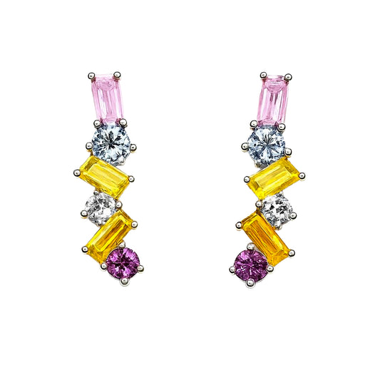 Sterling Silver Multicolor Marla Baguette/Round Stone Earrings