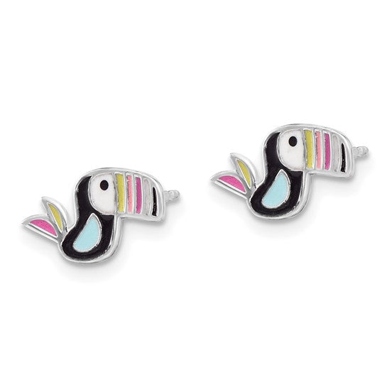 Sterling Silver Enamel Toucan Stud Earrings