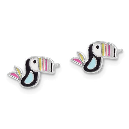 Sterling Silver Enamel Toucan Stud Earrings