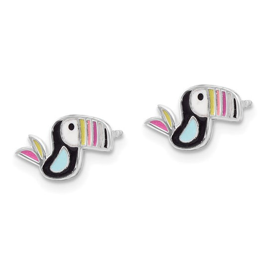 Sterling Silver Enamel Toucan Stud Earrings