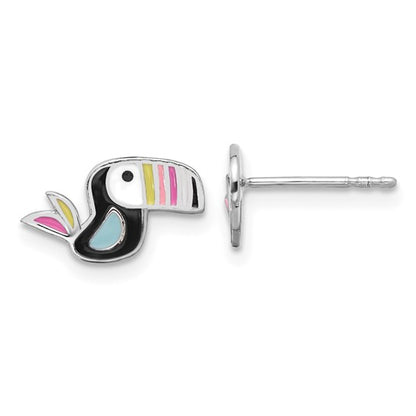 Sterling Silver Enamel Toucan Stud Earrings