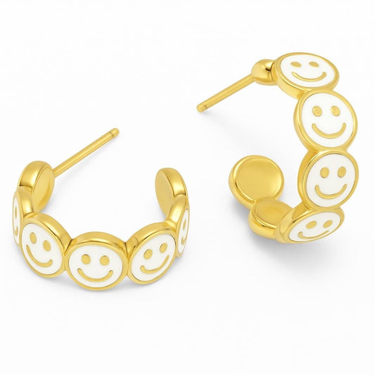 White Enamel Emmie Smile Hoop Earrings