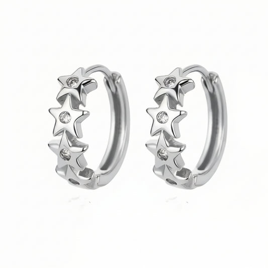 White Gold Plated Starburst Huggie Hoop Earrings