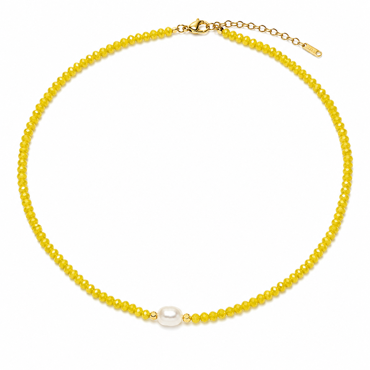 Yellow Beaded Pearl Necklace