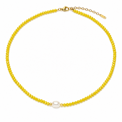 Yellow Beaded Pearl Necklace