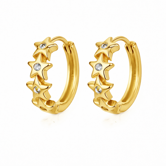 Yellow Gold Plated Starburst Huggie Hoop Earrings