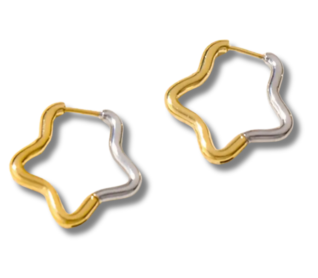 18K Two-Tone Lois Star Hoop Earrings