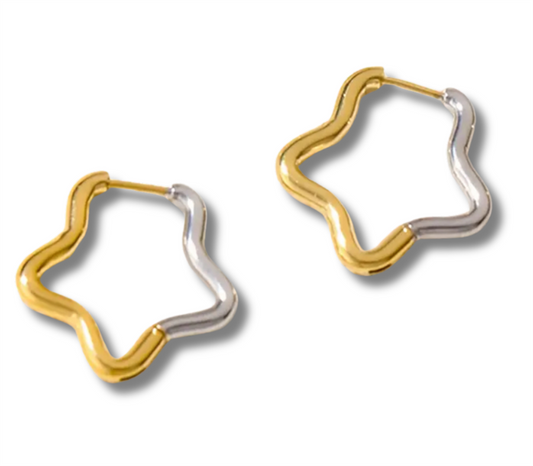 18K Two-Tone Lois Star Hoop Earrings