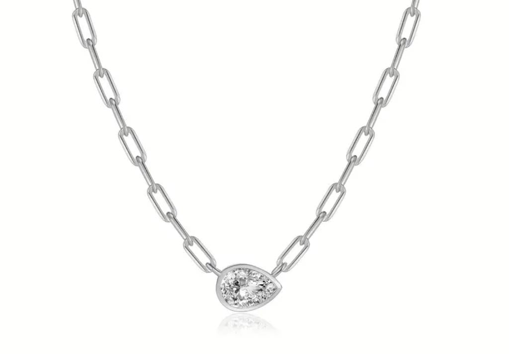 Sterling Silver Sideways Pear Shaped Pendant Necklace