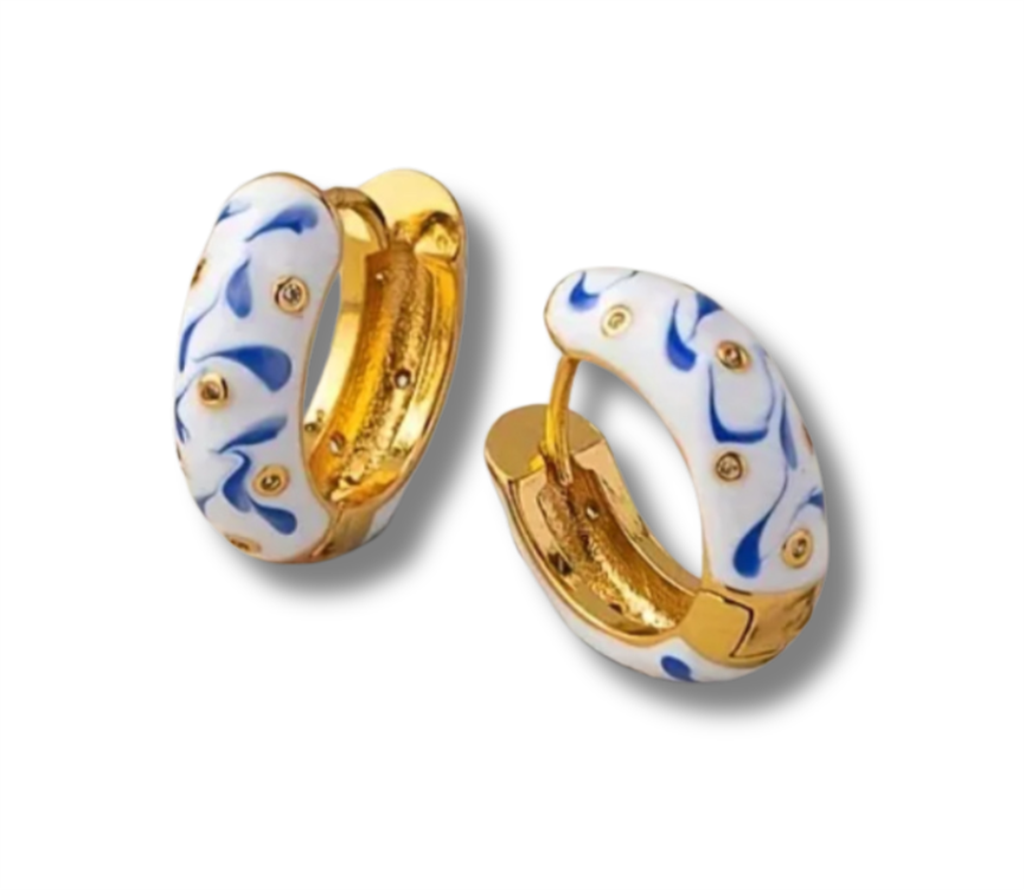 14K Vermeil Spanish Enamel Huggie Earrings