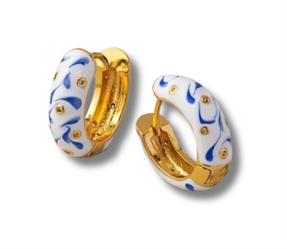 Gold Plated Spanish Enamel Huggie Hoop Earrings
