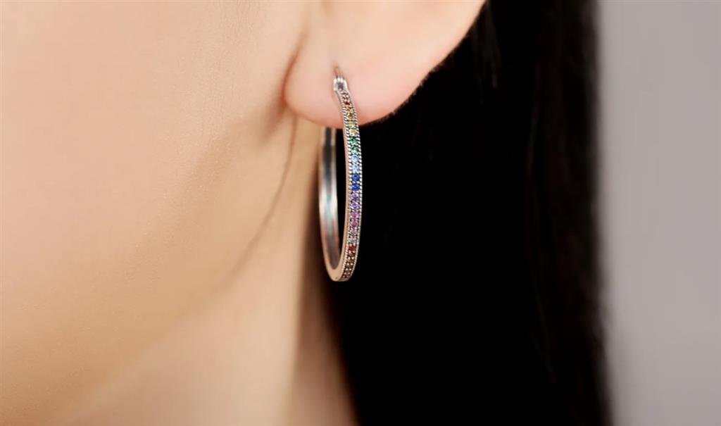 Sterling Silver Rainbow Hoop Earrings