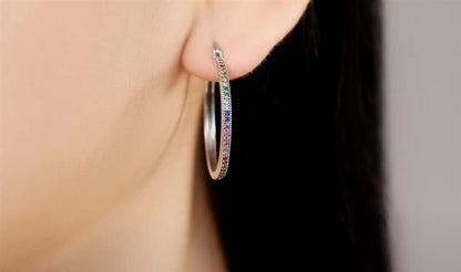 Sterling Silver Rainbow Hoop Earrings