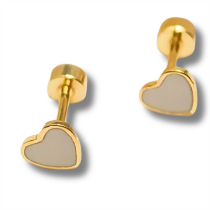 18K Vermeil & White Enamel Heart Earrings
