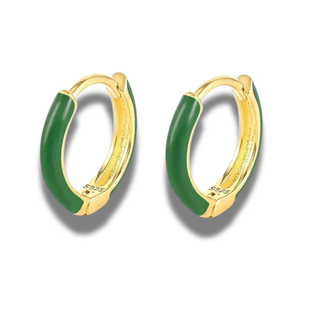 14K Vermeil & Green Enamel Earrings