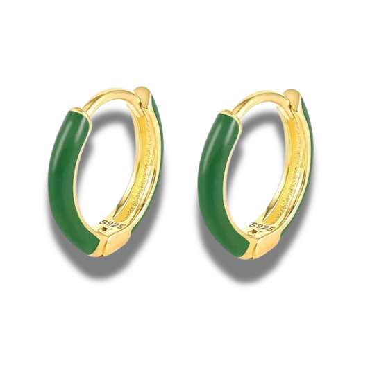 14K Vermeil & Green Enamel Earrings