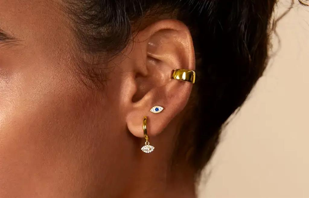 14K Gold Pave Stones "Evil" Eye Angie Earrings